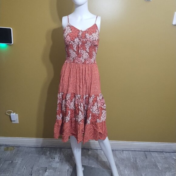 BOG Collective Strappy Floral Smocked Fit & Flare Midi Dress S Cottage Boho - Picture 1 of 6